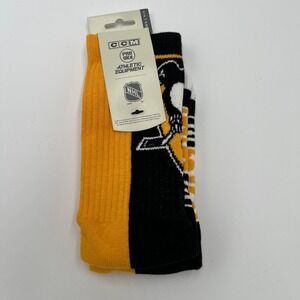 CCM NHL Pittsburgh Penguins Hockey Pro Knit Crew Socks Men's L 9-11 Yellow Black